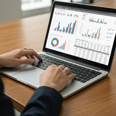Investor analyzing property data on a laptop