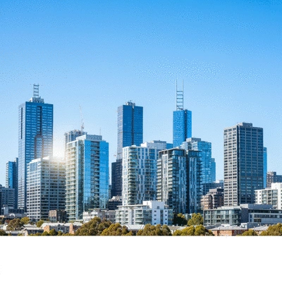Melbourne city skyline with modern residential buildings, symbolizing opportunities for first-time home buyers