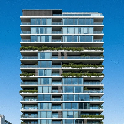Modern apartment building with green spaces in Melbourne