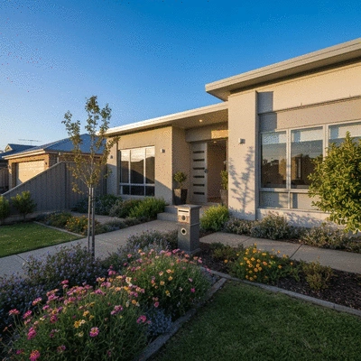 Modern suburban house with a green lawn in Melbourne