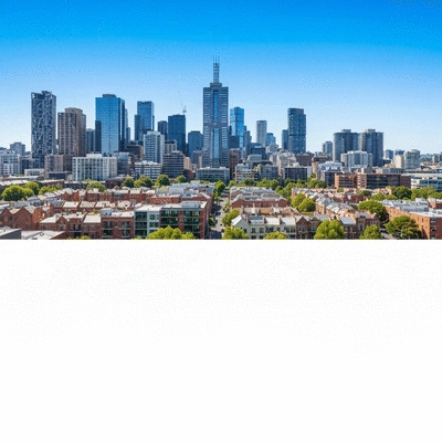 Modern cityscape of Melbourne, Australia, with diverse residential and commercial buildings, illustrating urban migration and development.