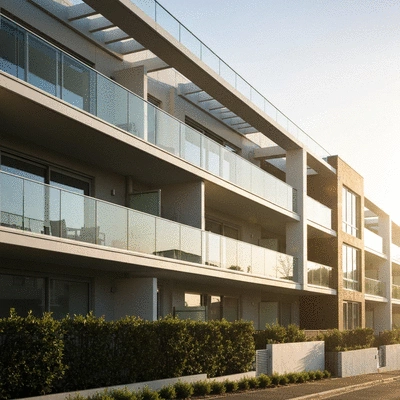 Modern residential apartment building in Melbourne suburb with clean architecture