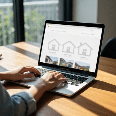 Person reviewing rental property listings on a laptop